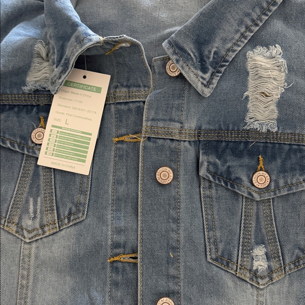 Amazon Light Blue Distressed Denim Jacket - Picture 4 of 4